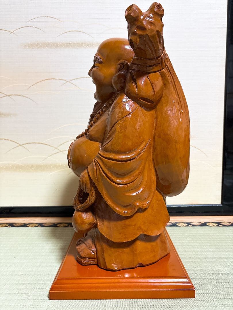 木彫り 布袋様 台座付き