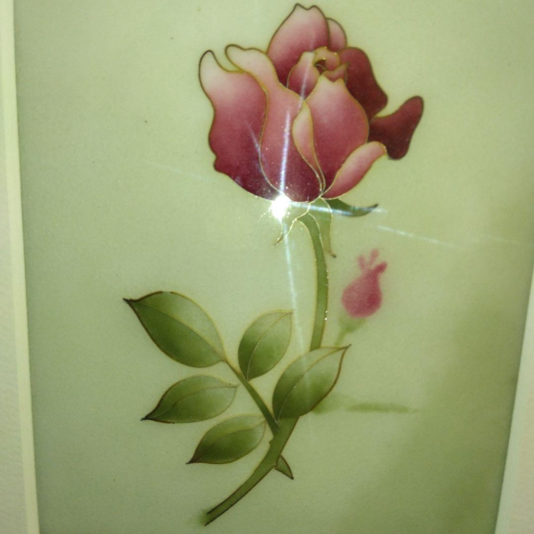 格安激レア❣七宝焼き 額縁 ピンクのバラ 木製フレーム付き