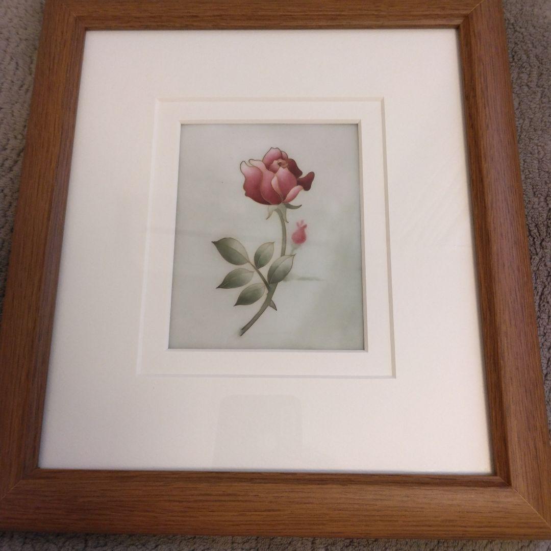 格安激レア❣七宝焼き 額縁 ピンクのバラ 木製フレーム付き