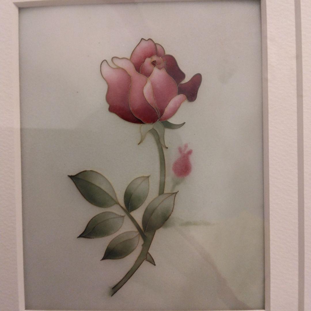 格安激レア❣七宝焼き 額縁 ピンクのバラ 木製フレーム付き