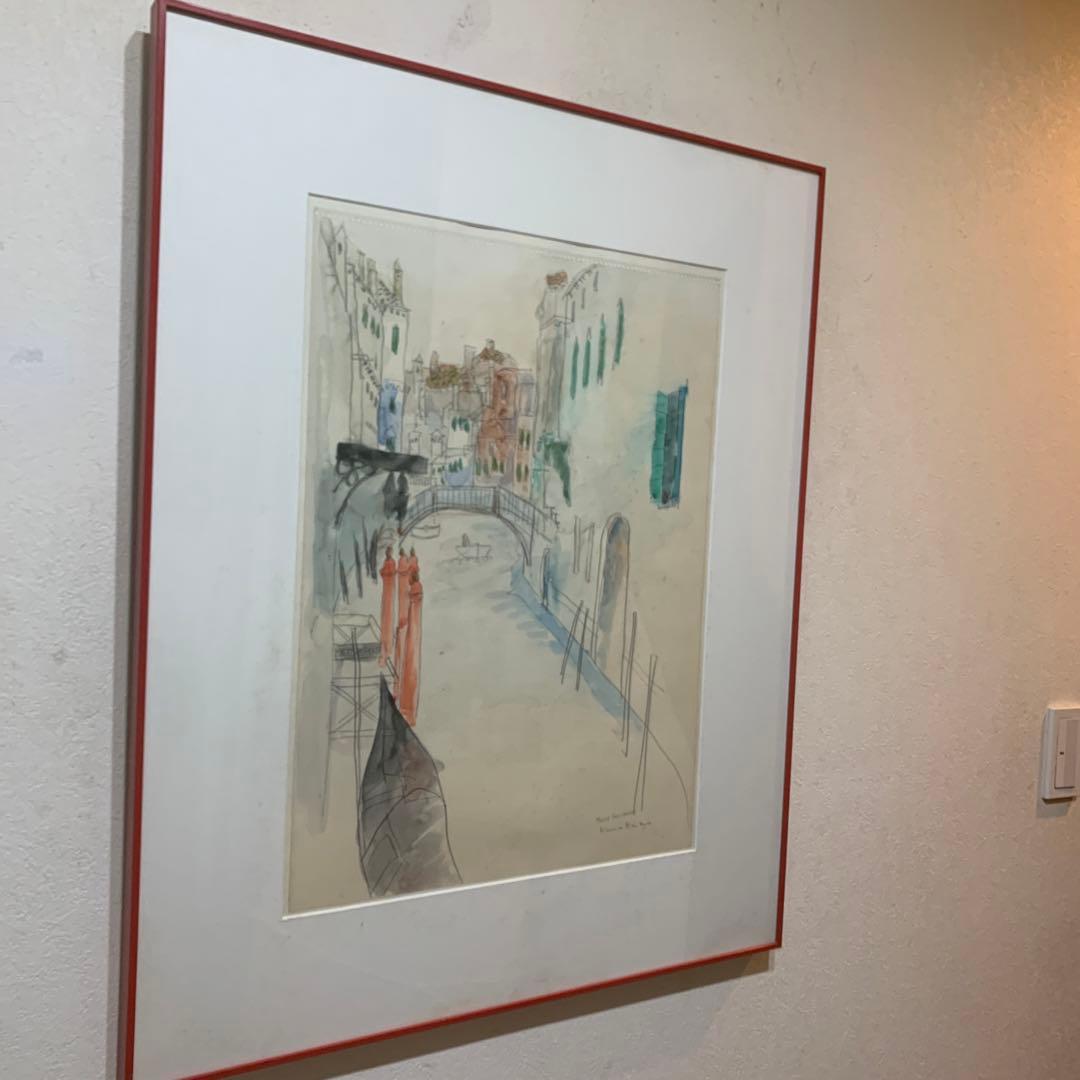絵画　額装　水彩画肉筆　鎌苅登代子『ベネチア サンロレンツオ橋』1985年