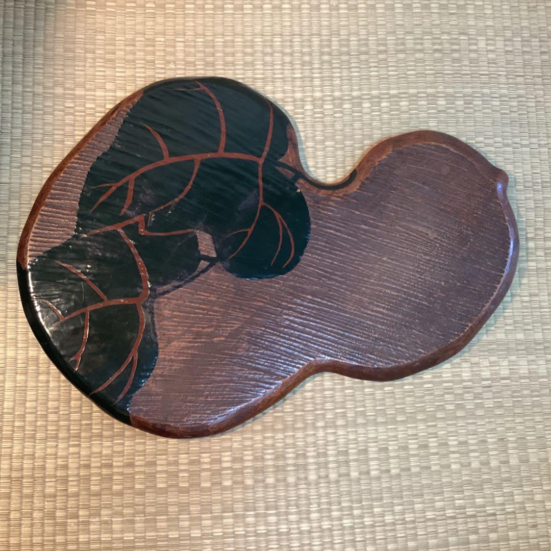 煎茶葉盆　① 煎茶道瓢型漆絵葉盆