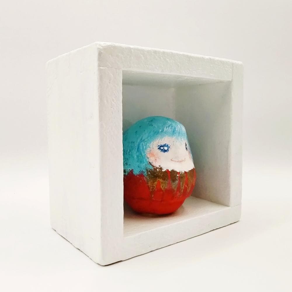 内野隆文　だるま姫　オブジェ　立体作品　彫刻　達磨・一合枡　可愛い　古道具