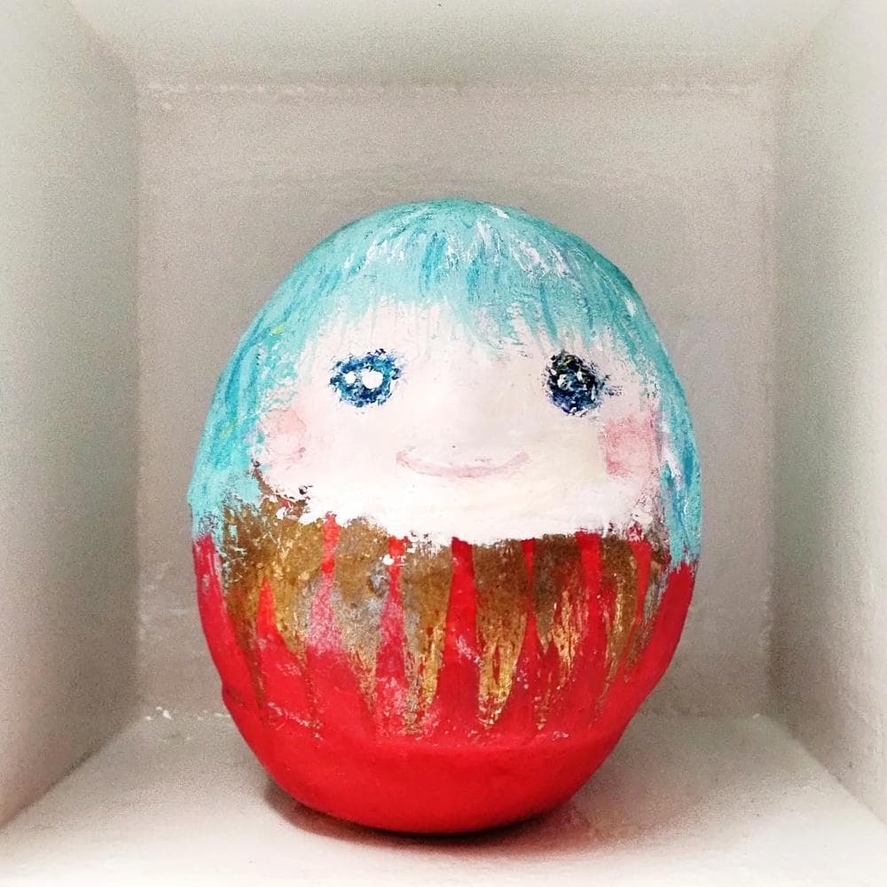 内野隆文　だるま姫　オブジェ　立体作品　彫刻　達磨・一合枡　可愛い　古道具