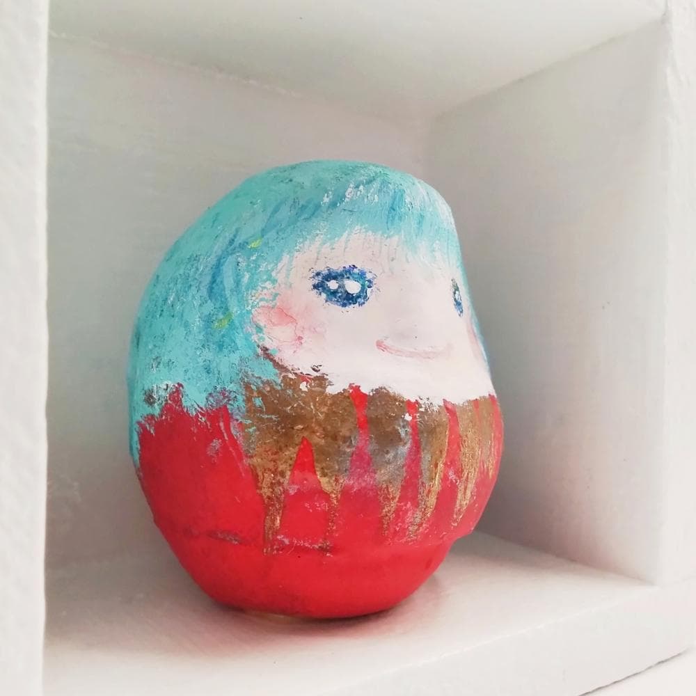 内野隆文　だるま姫　オブジェ　立体作品　彫刻　達磨・一合枡　可愛い　古道具