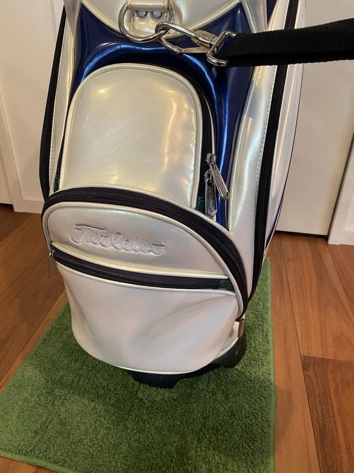 タイトリスト エナメル ゴルフバッグ カート キャディバッグ 青/緑ライン