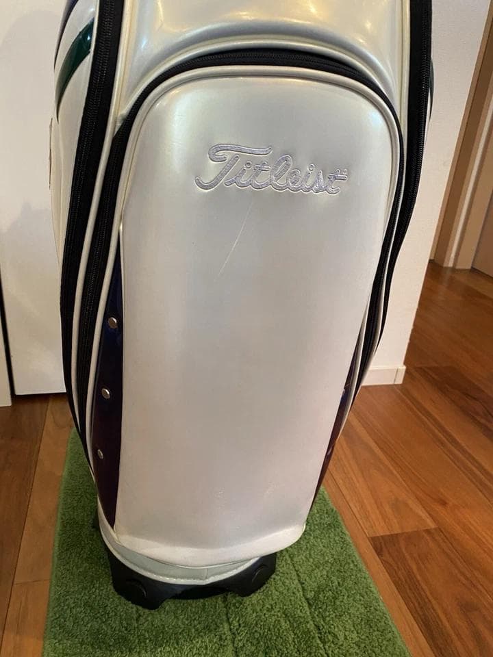 タイトリスト エナメル ゴルフバッグ カート キャディバッグ 青/緑ライン