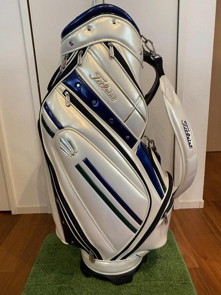 タイトリスト エナメル ゴルフバッグ カート キャディバッグ 青/緑ライン
