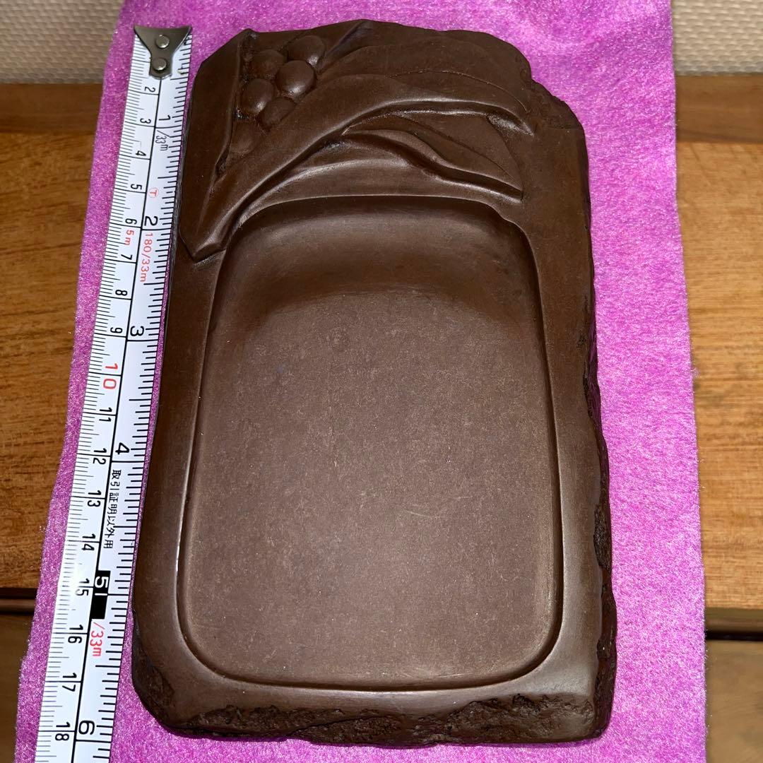 ⭕️赤間硯　実葉彫刻入り　玉池堂　華泉　木村保一　彫刻美しい女性好み作品