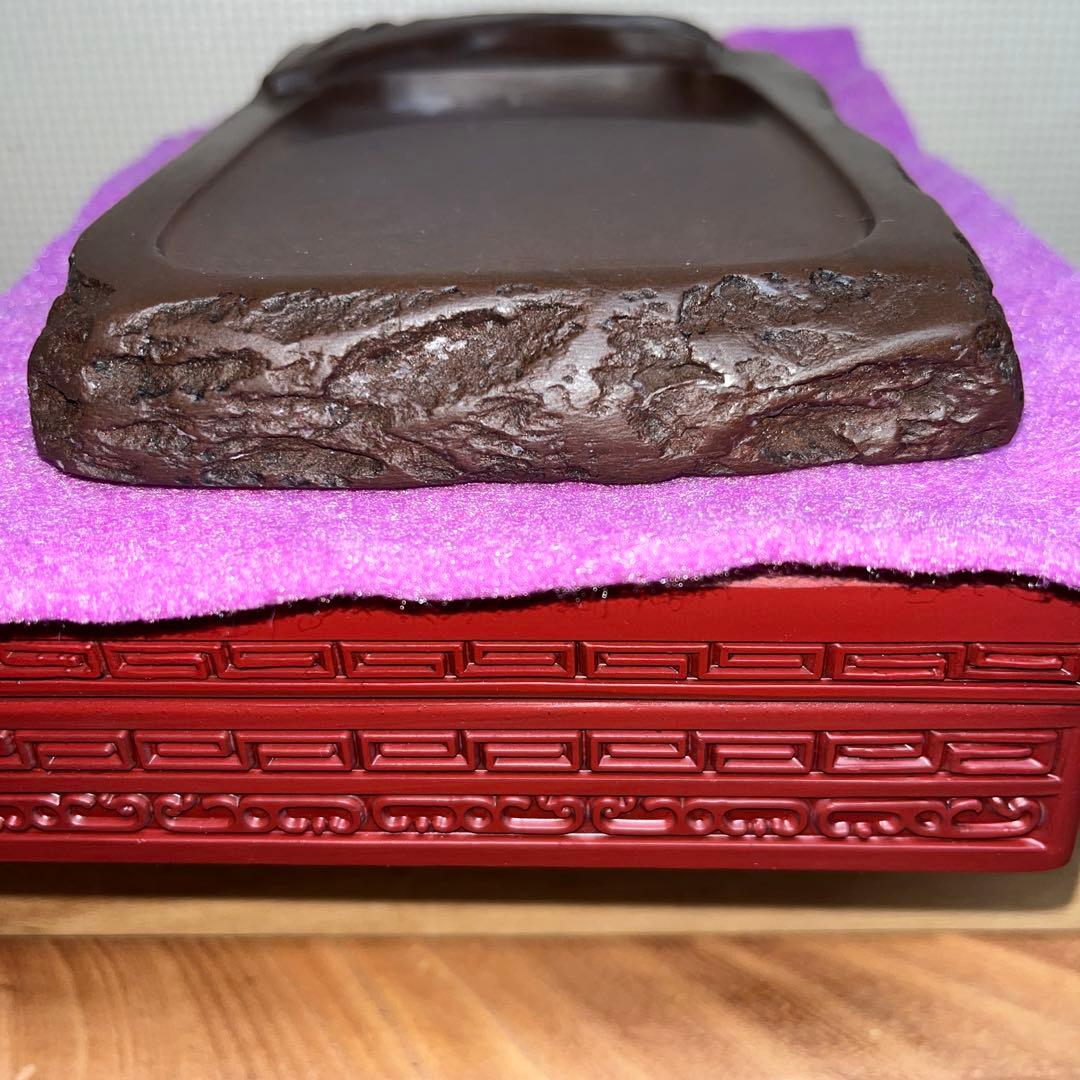 ⭕️赤間硯　実葉彫刻入り　玉池堂　華泉　木村保一　彫刻美しい女性好み作品