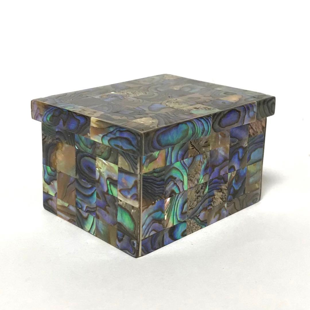 大理石 と アバロンシェル の 小さな 宝石箱 象嵌 孔雀貝 ジュエリー
