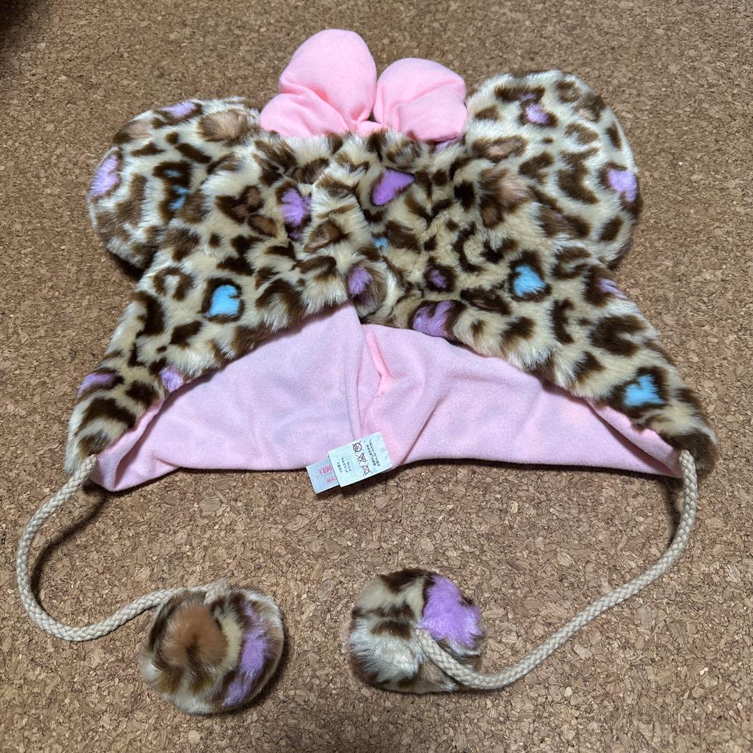 ディズニー ミニー ファンキャップ 手袋セット　レオパード柄