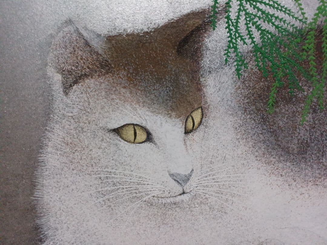 ◆　佐藤昌美(佐藤晨)「緑韻」日本画　猫　F10号　創画会会員　紺綬褒章　◆