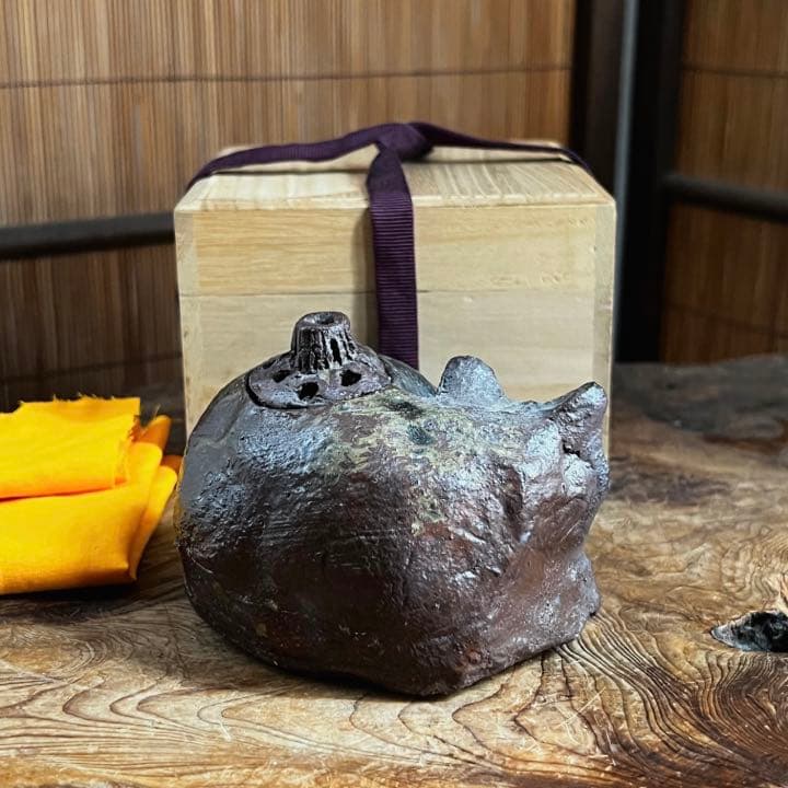 時代 古備前 眠り猫 香呂 在銘 合箱