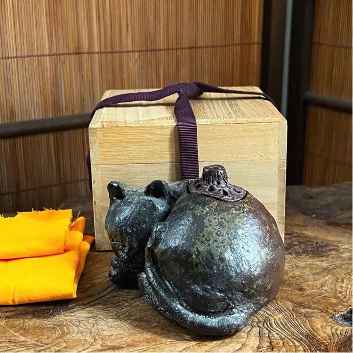 時代 古備前 眠り猫 香呂 在銘 合箱