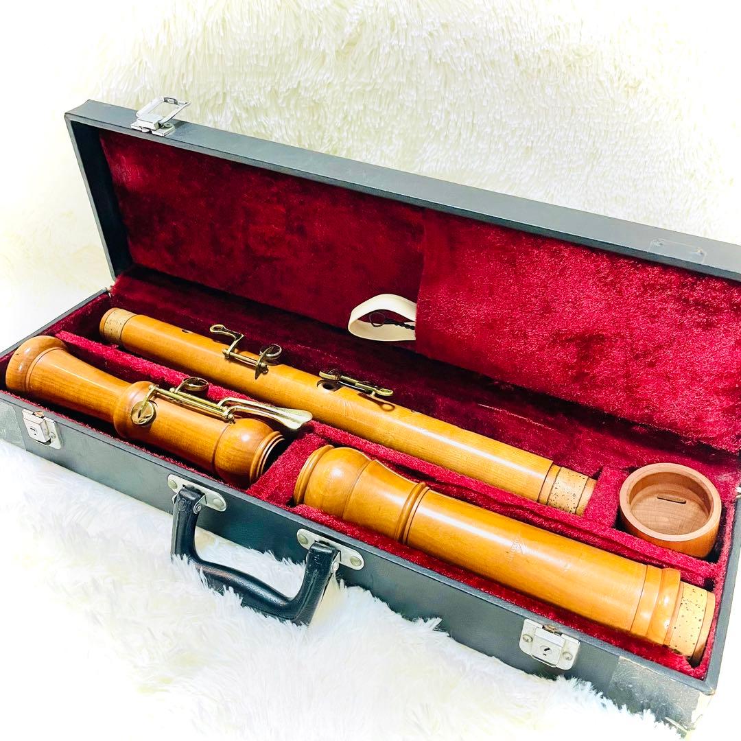 希少な美品　zen-on バスリコーダー　3本継ぎ　ゼンオン　　全音　ケース付き