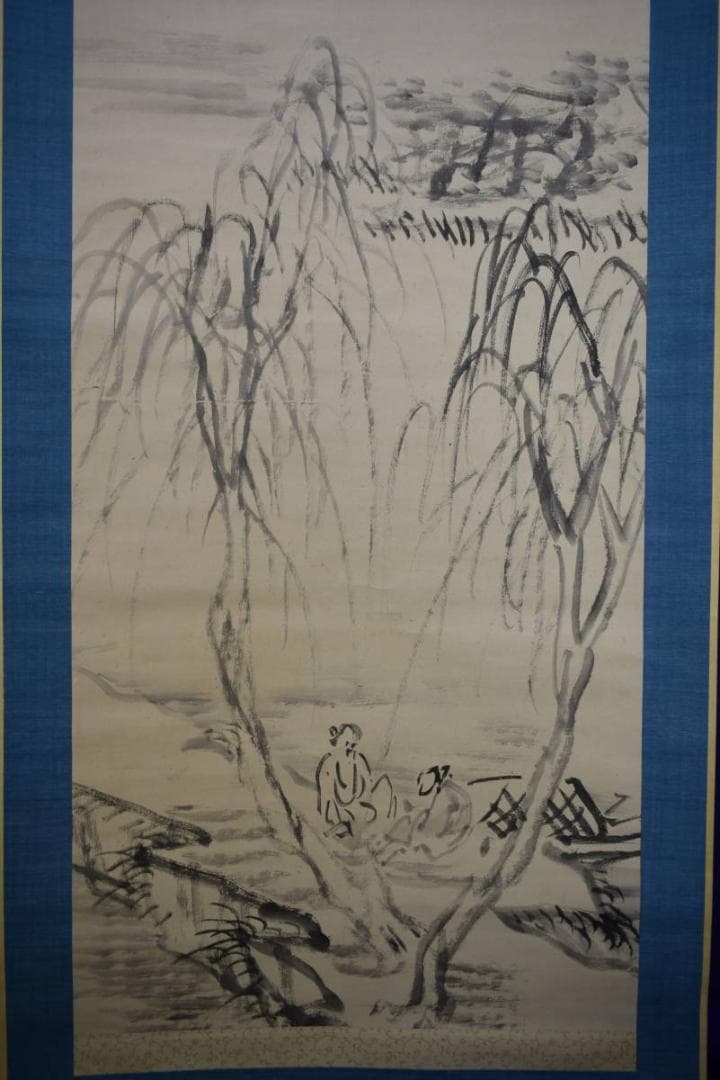 真作/頼支峰/柳陰清話/山水人物図/布袋屋掛軸HI-350