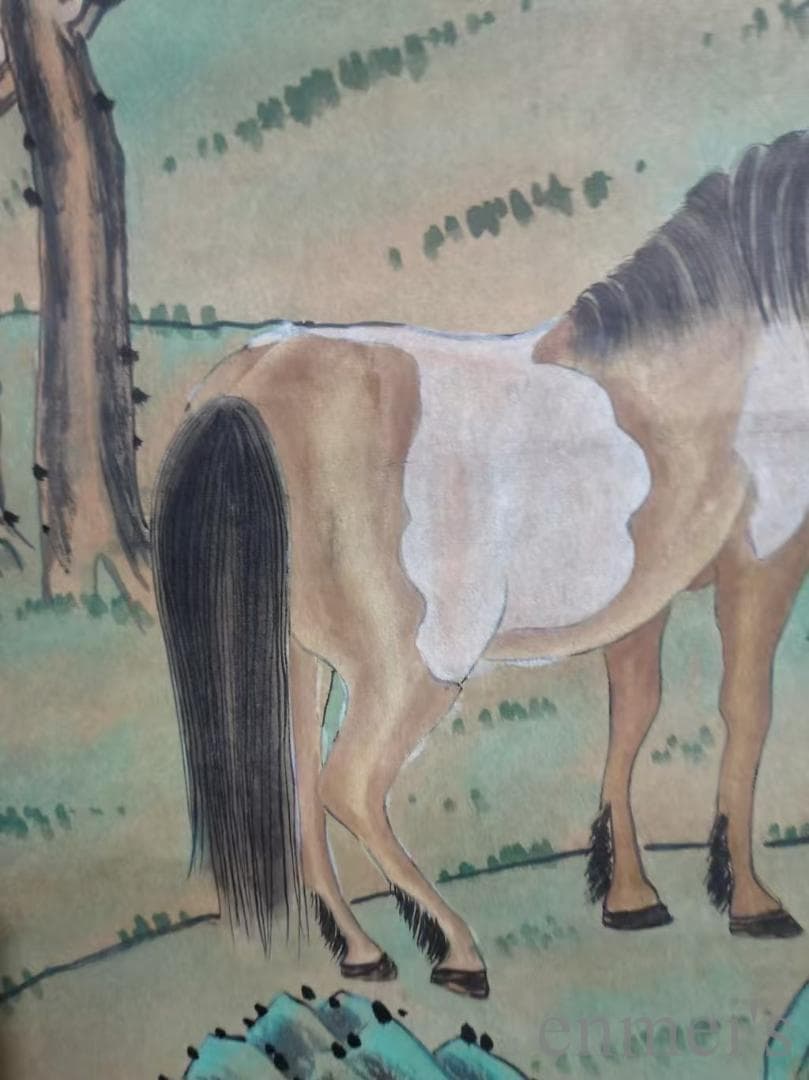 中国古美術.清時代.郎世寧款.駿馬図.宣紙画.三尺手描き.掛け軸.絵画.文房置物