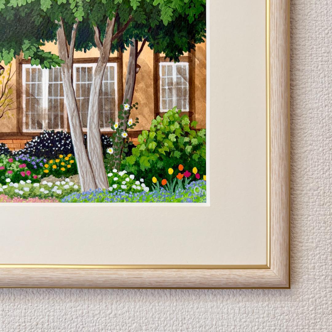 アクリル画　原画　「小さな花壇03」額縁付　SMサイズ