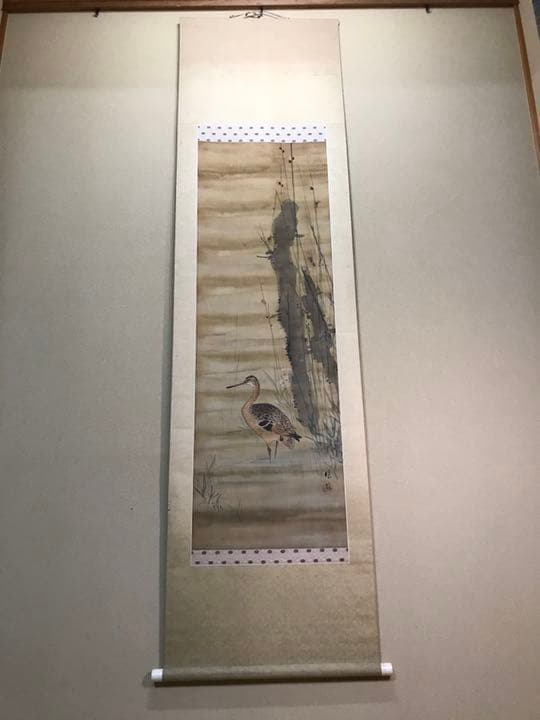 明～清時代 花鳥画 絹本掛軸 桐箱付