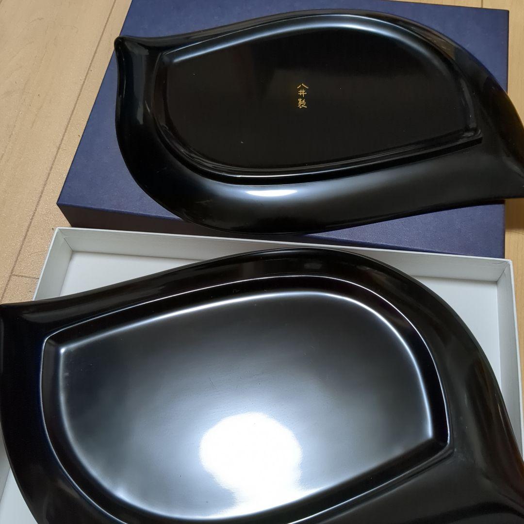 輪島塗り　漆器 菓子器 黒赤花模様