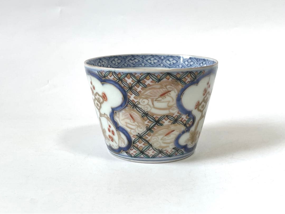 骨董　アンティーク　古伊万里　色絵　梅文様　蕎麦猪口　渦福　大ぶり