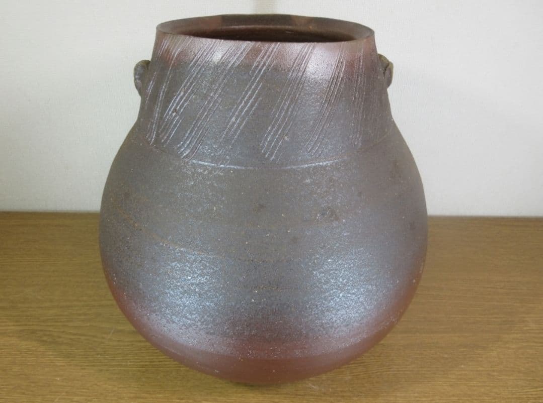 真作保証 藤原雄 最上位作品 備前線文擂座壷 人間国宝 重要無形文化財 岡山県