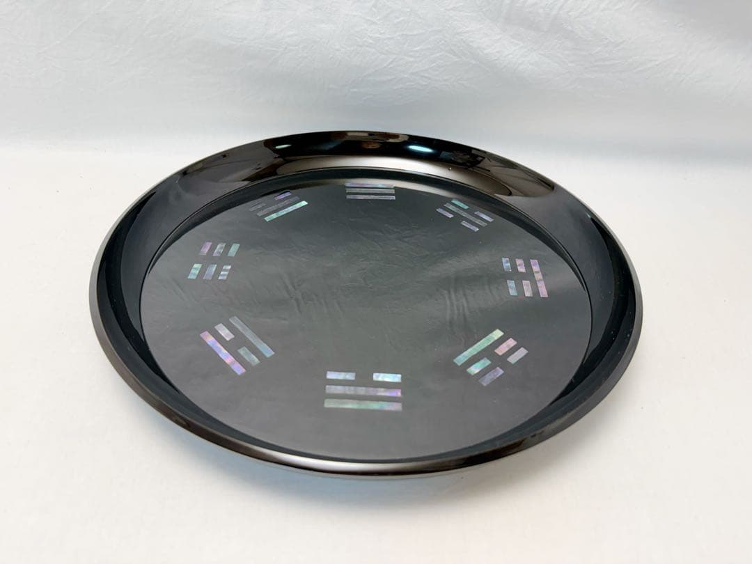 ほぼ未使用 茶道具 黒塗 螺鈿細工 青貝 八卦盆 元箱