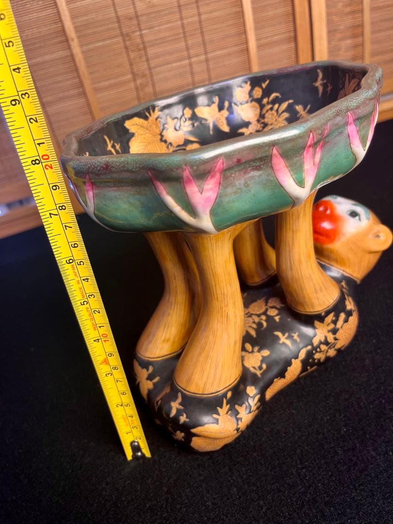 中国美術品　漢詩　陶器　猿　置物　美術品　アンテーク　お皿　茶道具　骨董品