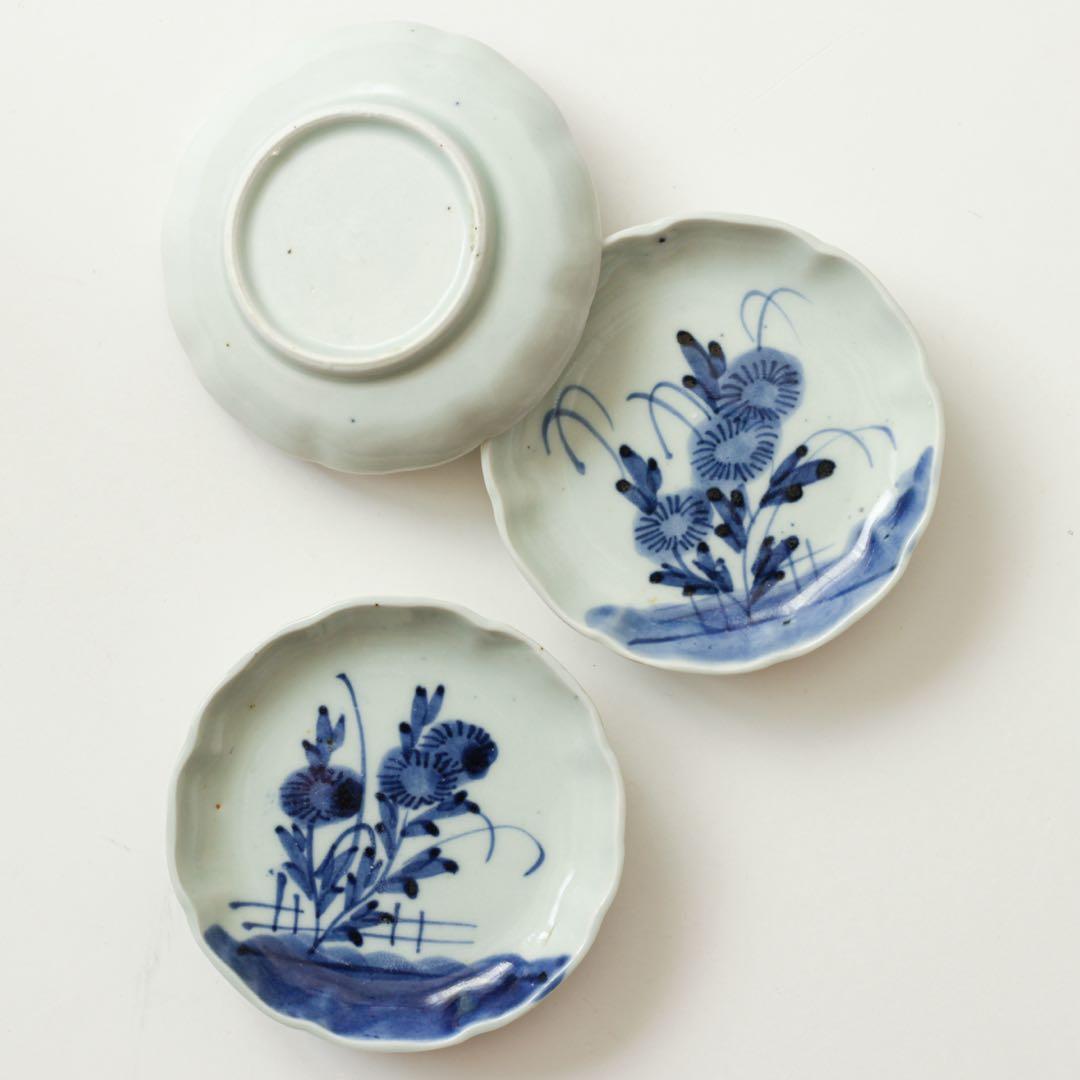 古伊万里　伊万里　小皿　江戸　後期　菊　3客セット