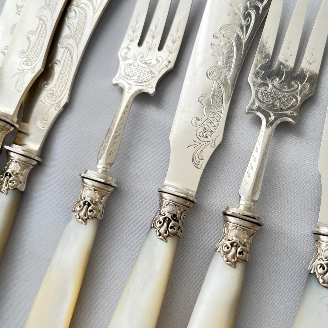 【仏蘭西】【白蝶貝】Art Nouveau カトラリー 12名用 大型サーバー