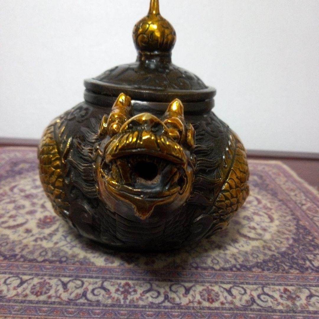 中国古玩　大明宜徳年製　金鍍金龍銅製　香炉