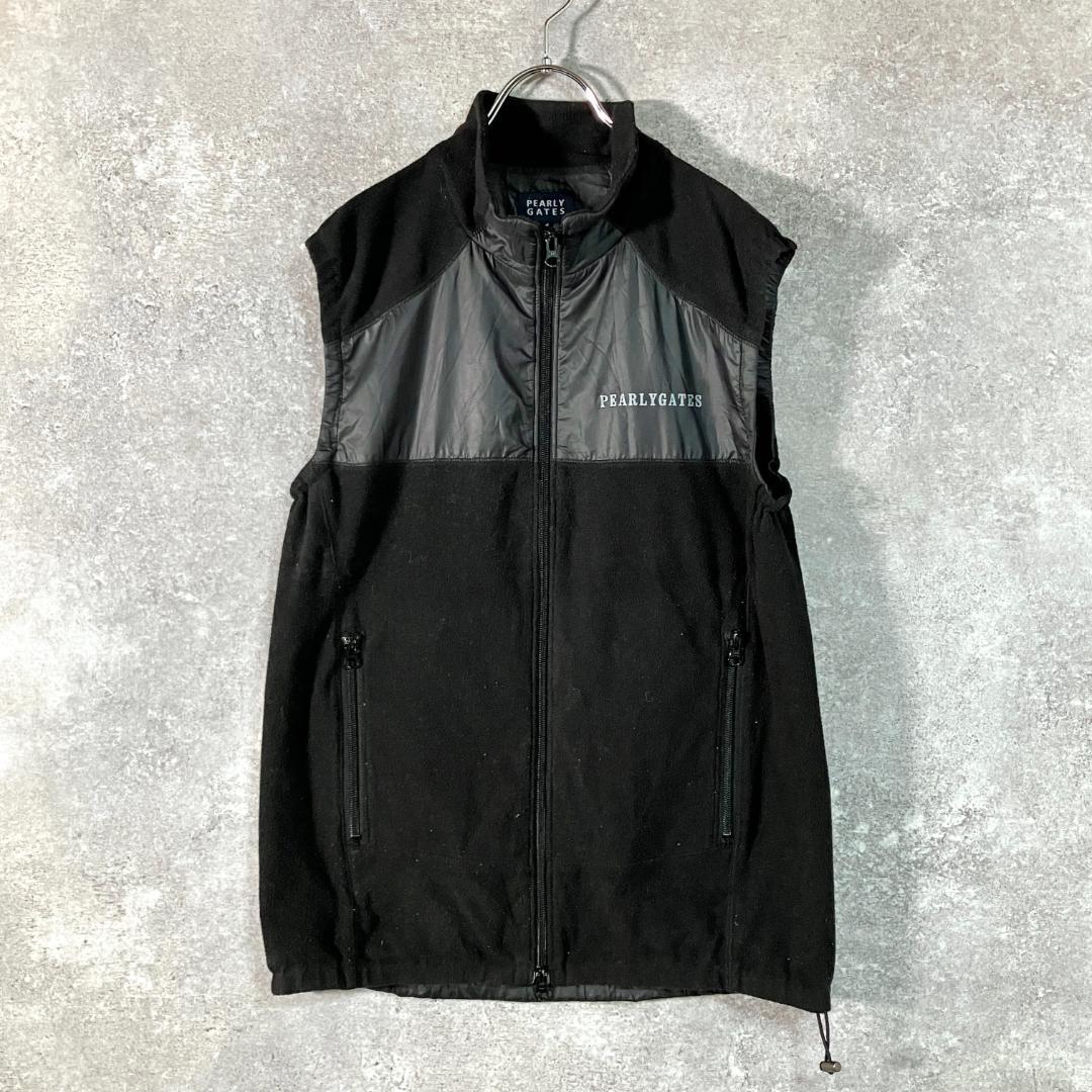 PEARLY GATES　フリースベスト　ブラック　ロゴ　プリント　ゴルフ