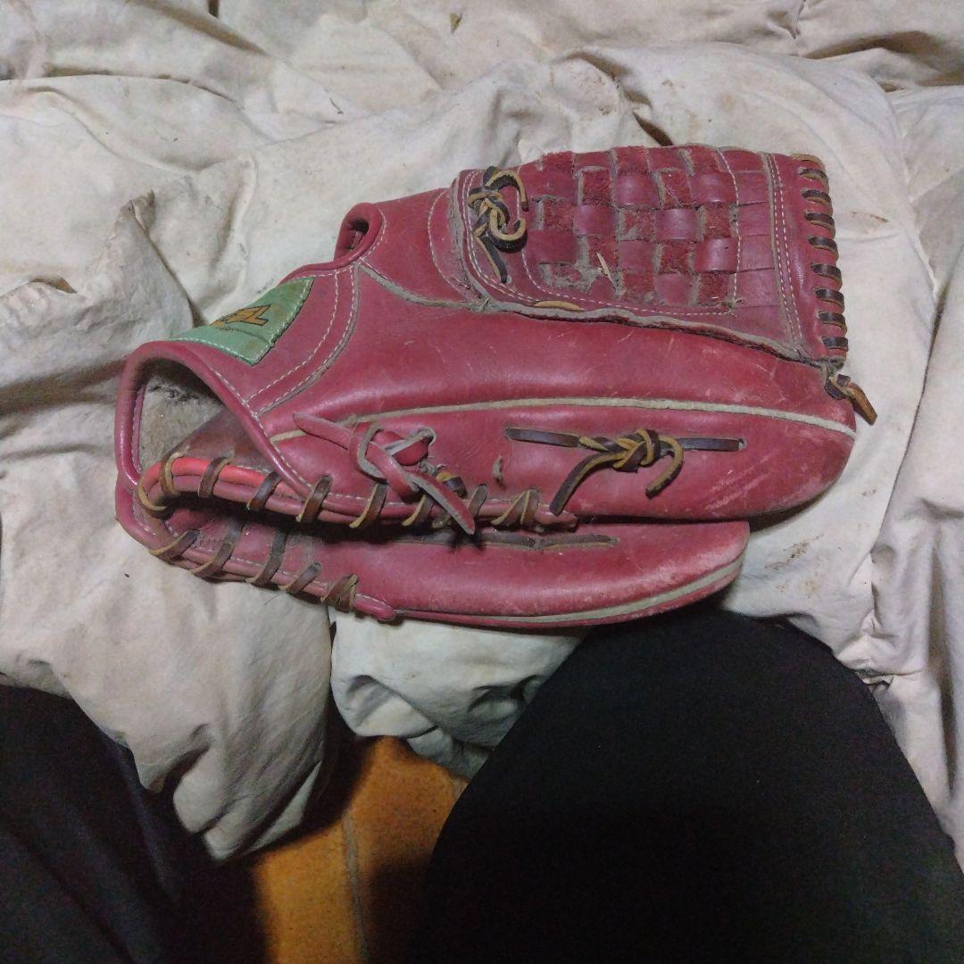 ZETT 赤 硬式グローブ 編み込みデザイン