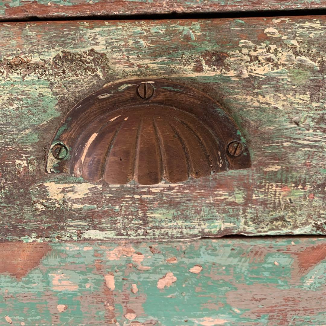 アンティークキャビネット 希少カラー　グリーンペイント　年代物　ビンテージ家具