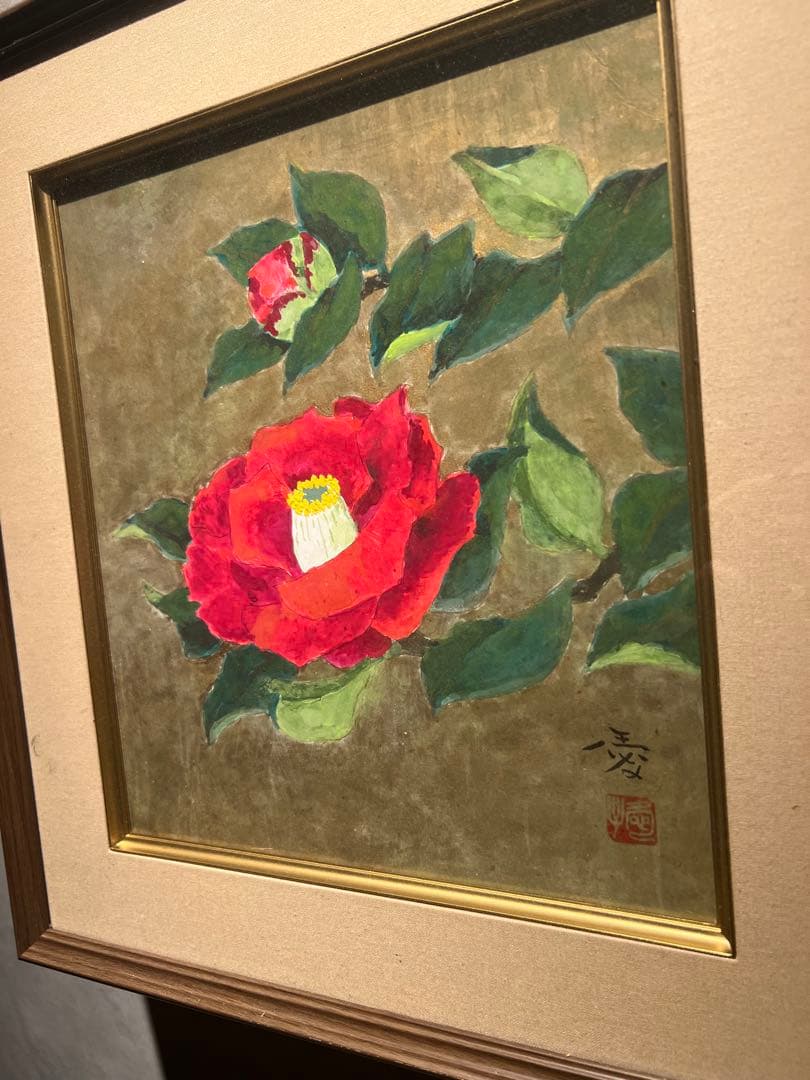 椿　肉筆日本画　作者不詳