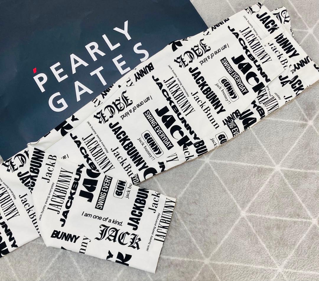 新品 パーリーゲイツ ジャックバニー ツイル 総柄テーパードパンツ(4)M/白