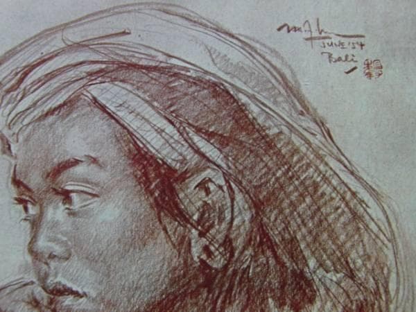 LEE-MAN-FONG（李　曼峰）、バリ女の素描、希少な額装用大判画集画
