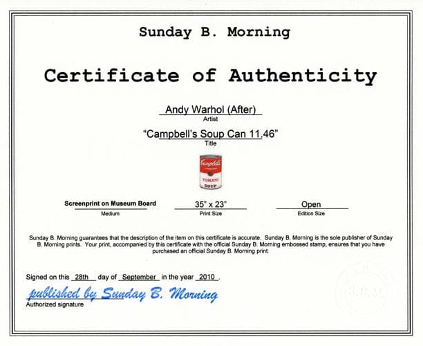 額装済20％OFF!!/Sunday B Morning キャンベル/ウォーホル