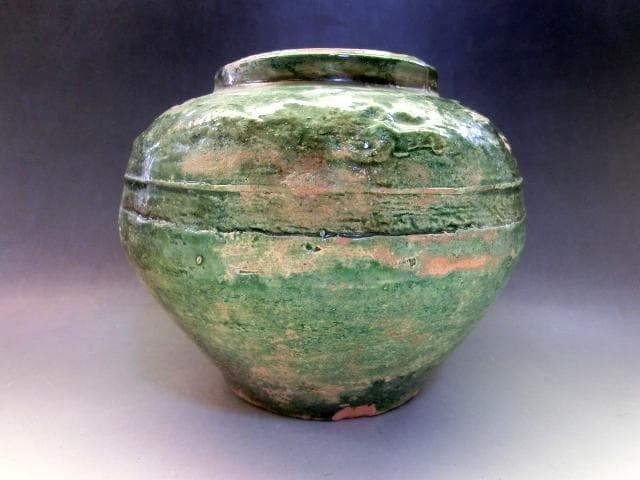 壷■緑釉 丸壺 古い花瓶 オブジェ 土器 須恵器 古玩 唐物 中国 時代物 骨董