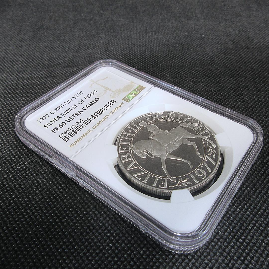1977 イギリス 25ペンス銀貨 シルバージュビリー NGC 