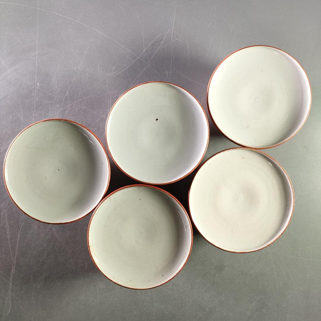 A892-3/九谷焼/赤絵花鳥七福神文窓絵丼蓋茶碗/5客/