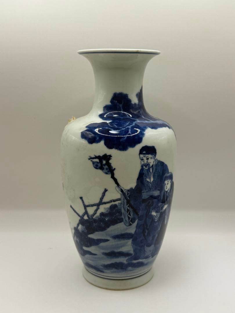 中国　染付　人物紋瓶　大清康熙年製銘　送料込み250813