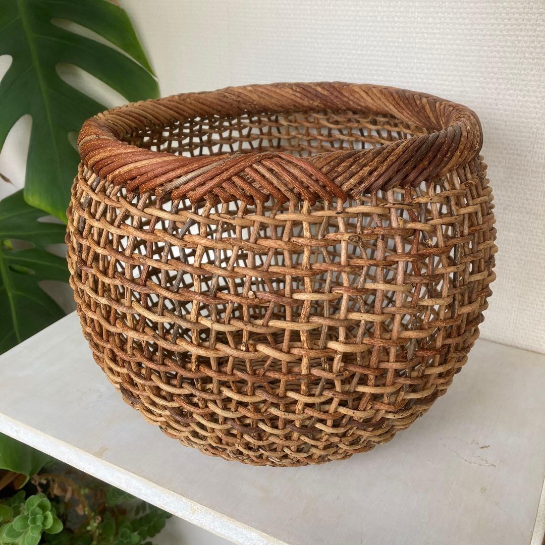 人気作家　中川原信一　あけび籠　丸型　希少品　民藝