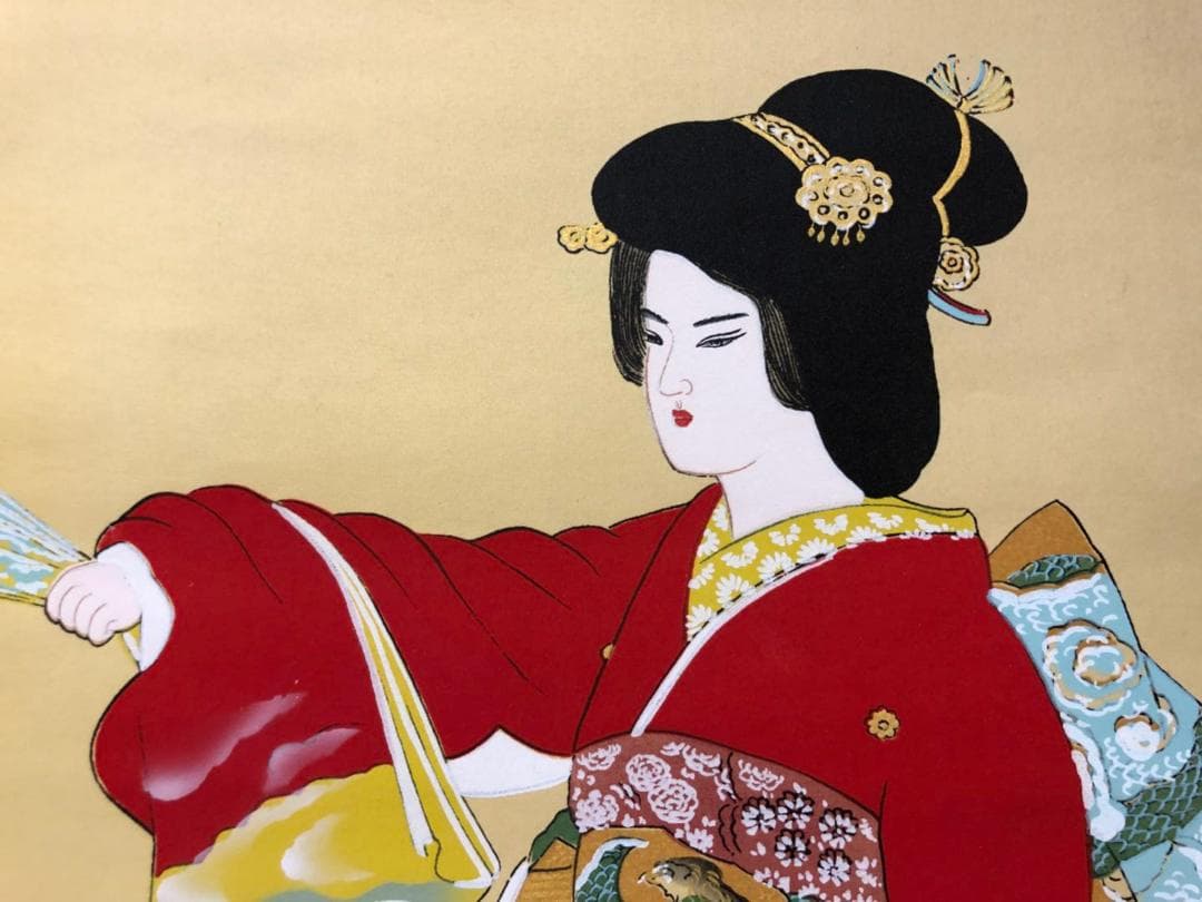 掛軸 山口芳月『序の舞 美人図』日本画 絹本 肉筆 合箱付 掛け軸 k07214