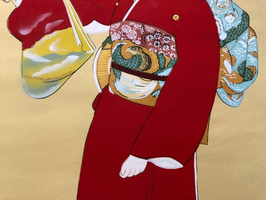 掛軸 山口芳月『序の舞 美人図』日本画 絹本 肉筆 合箱付 掛け軸 k07214