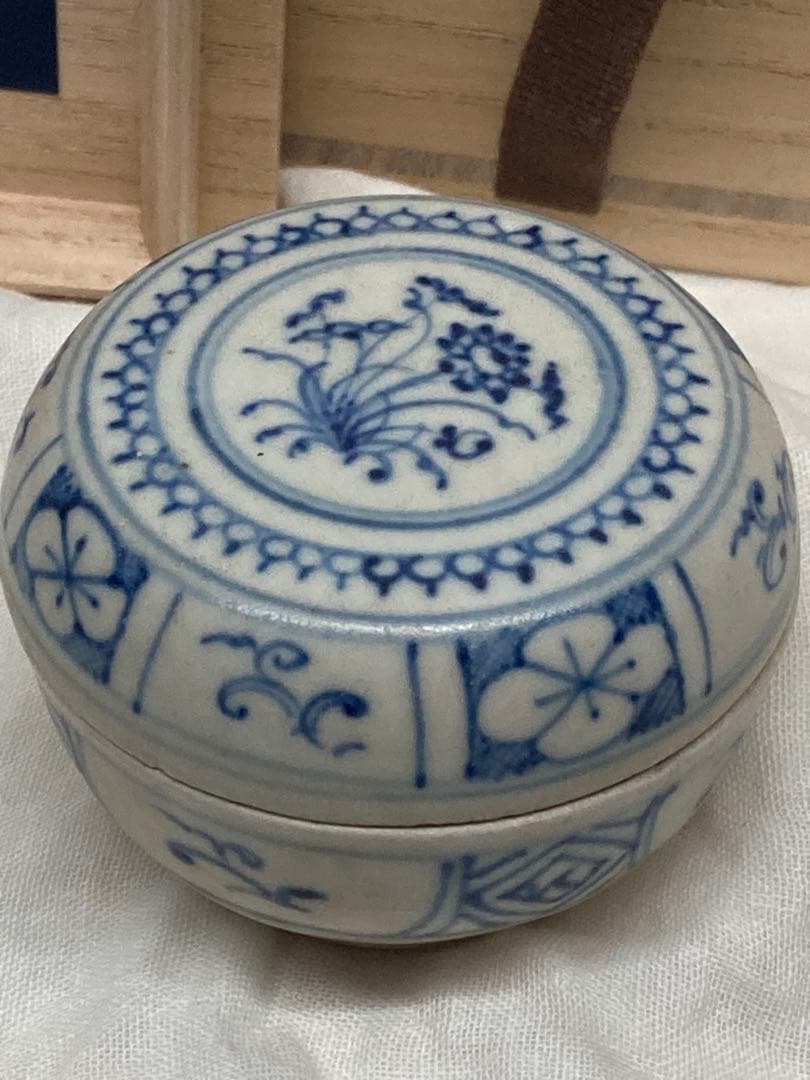 合器 合子 呉須 染付 安南 骨董 呉須 染付 中国骨董 ベトナム 香合 茶道具