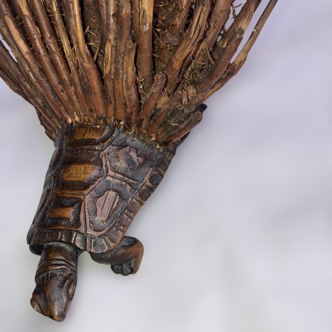 (467)アンティークな木製の鶴と亀さんの枝のアート