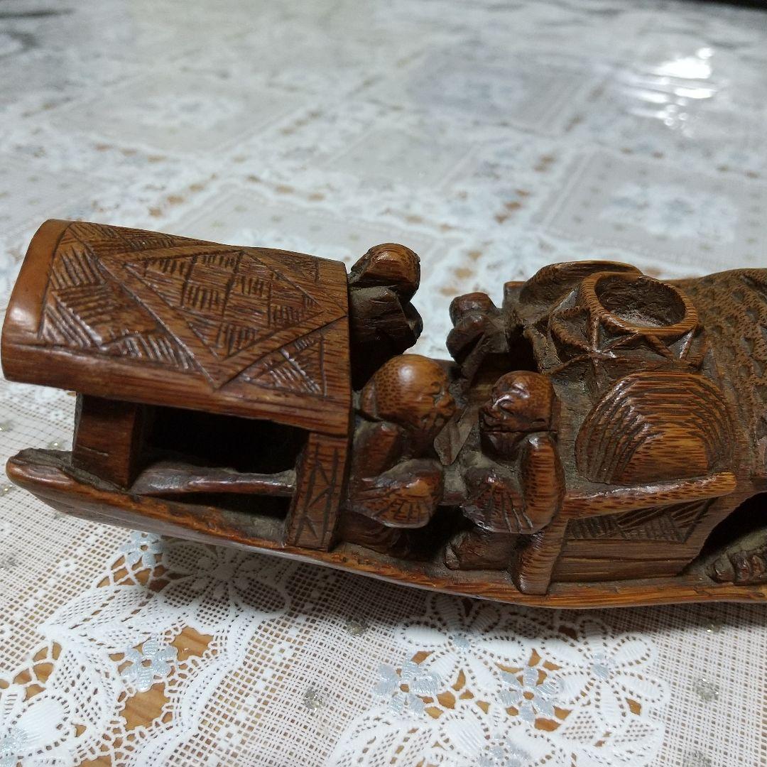 煎茶道具　アンティーク　布巾入れ　木彫り