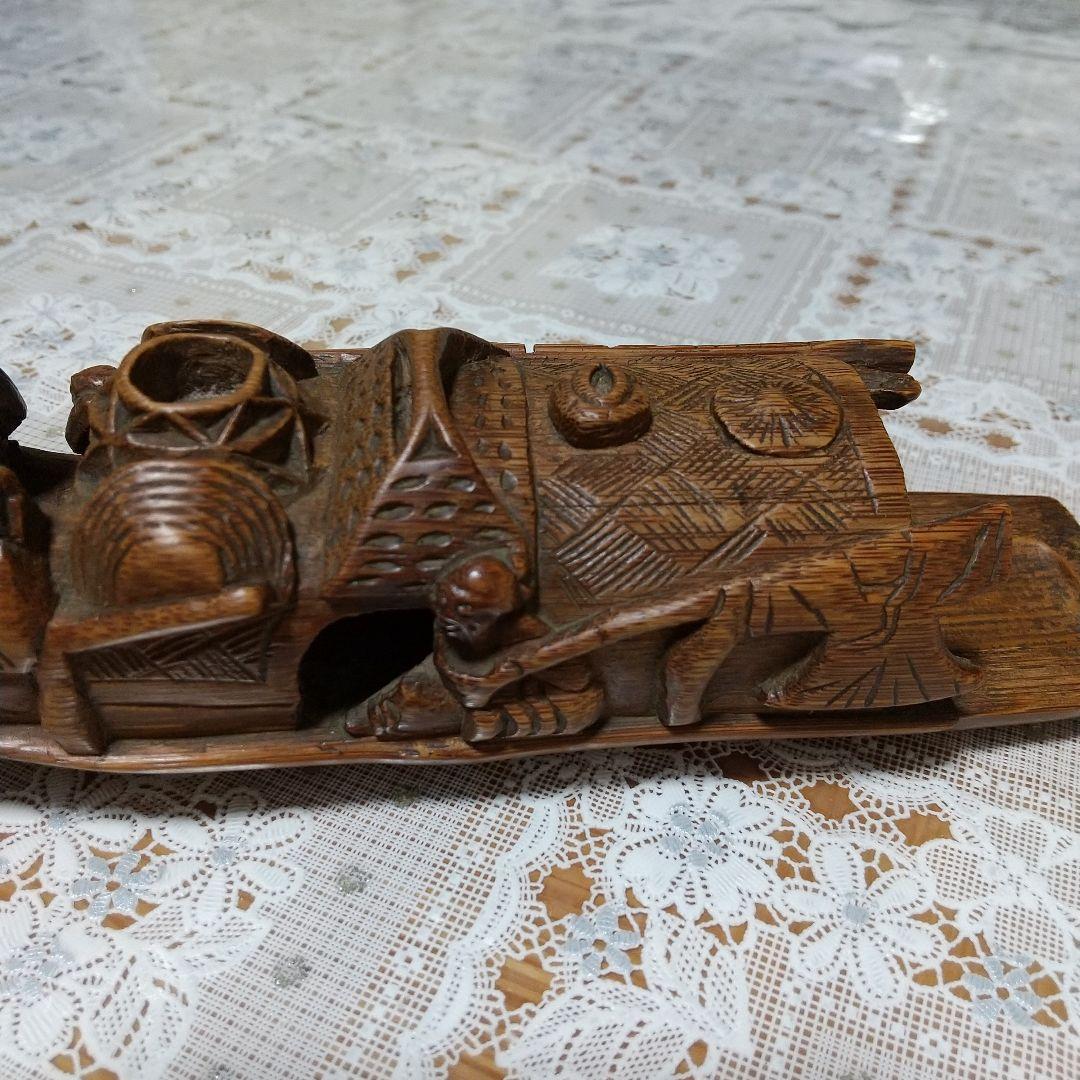 煎茶道具　アンティーク　布巾入れ　木彫り